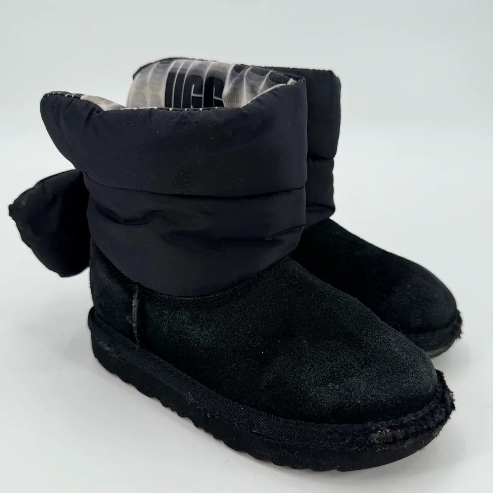 Ugg Black Puffer Bow Back Boots Toddler Girl 11 FLAWS